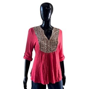 Anthropologie Deletta Coral Floral Boho Top | Size Medium